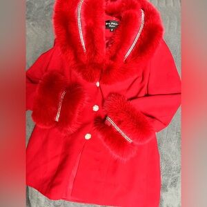 Elegant Red fox Fur-Trimmed Women's Coat